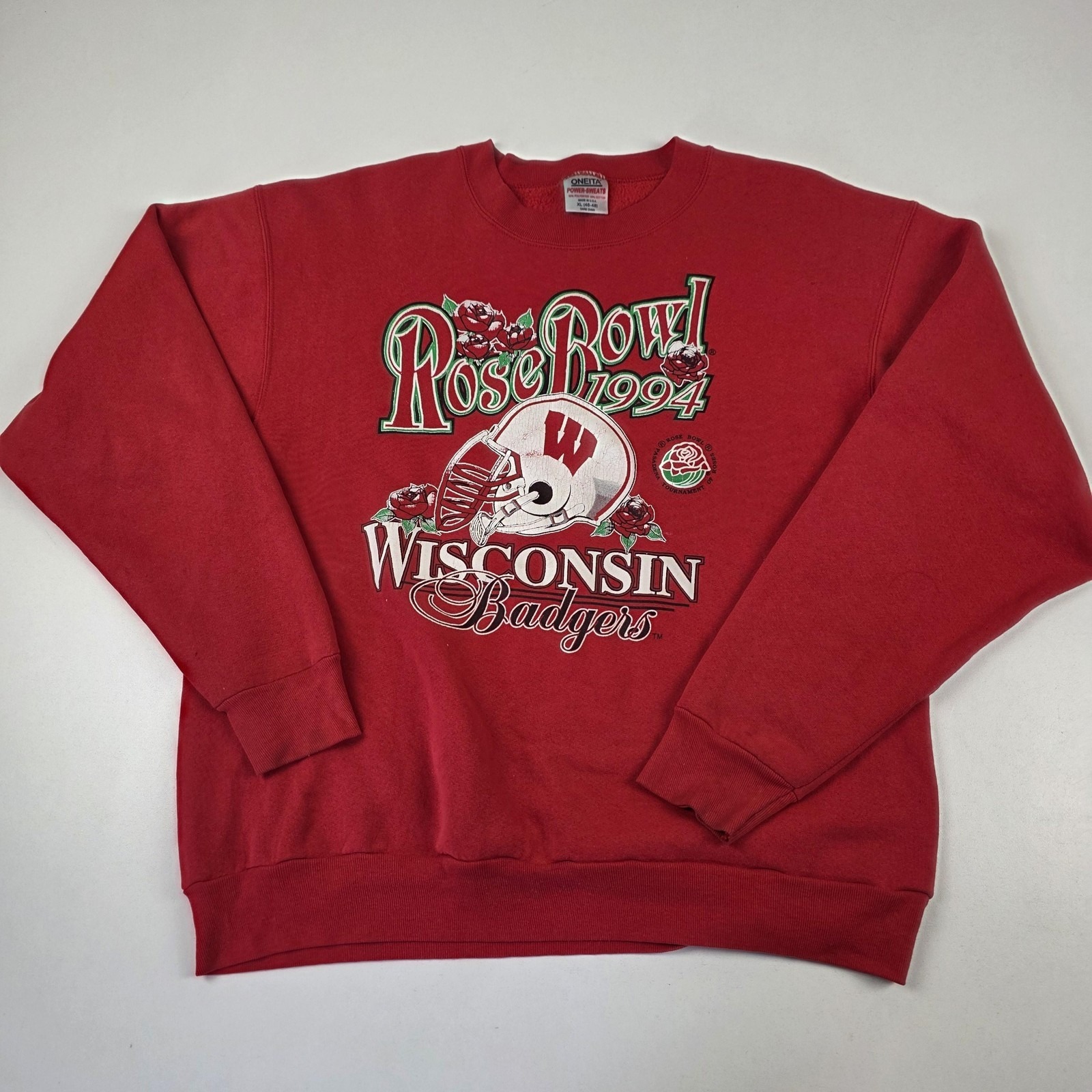 Vintage Wisconsin Badgers Sweatshirt Mens Xl Red Ncaa Football Rose Bowl Oneita